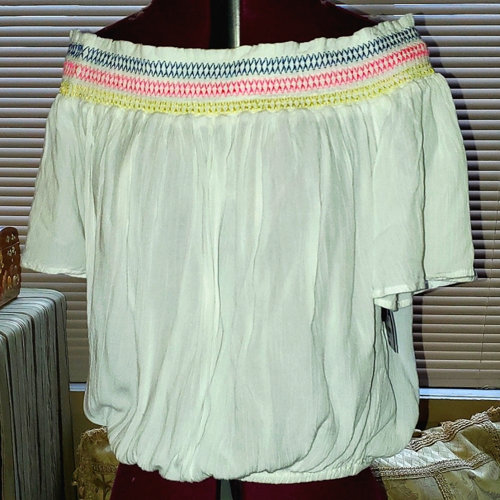 Arizona Jean Company Small Women White Short Sleeve Flutter Blouse